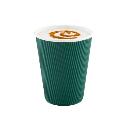 Restpresso 12 oz Forest Green Paper Coffee Cup - Ripple Wall - 3 1/2" x 3 1/2" x 4 1/4" - 500 count box