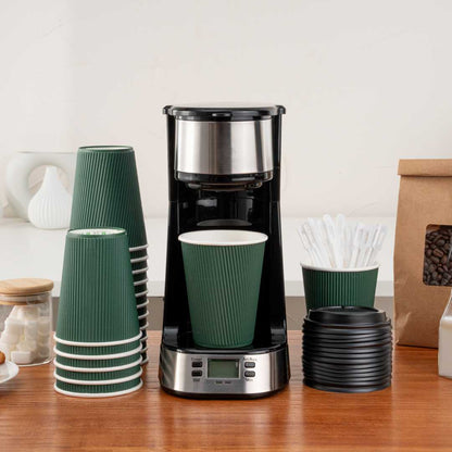 Restpresso 12 oz Forest Green Paper Coffee Cup - Ripple Wall - 3 1/2" x 3 1/2" x 4 1/4" - 500 count box