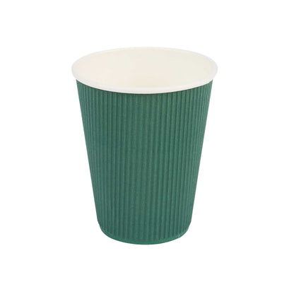 Restpresso 12 oz Forest Green Paper Coffee Cup - Ripple Wall - 3 1/2" x 3 1/2" x 4 1/4" - 500 count box
