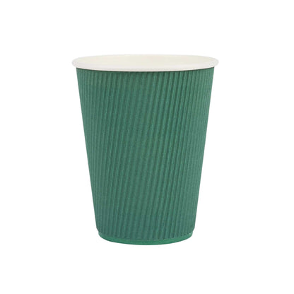 Restpresso 12 oz Forest Green Paper Coffee Cup - Ripple Wall - 3 1/2" x 3 1/2" x 4 1/4" - 500 count box