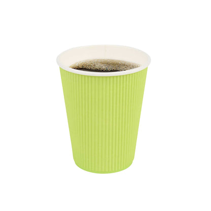 Restpresso 12 oz Eco Green Paper Coffee Cup - Ripple Wall - 3 1/2" x 3 1/2" x 4 1/4" - 25 count box