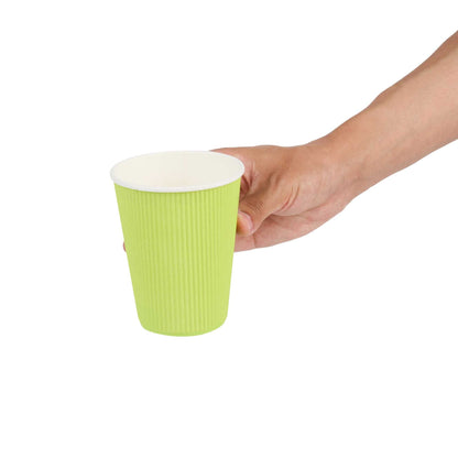 Restpresso 12 oz Eco Green Paper Coffee Cup - Ripple Wall - 3 1/2" x 3 1/2" x 4 1/4" - 25 count box