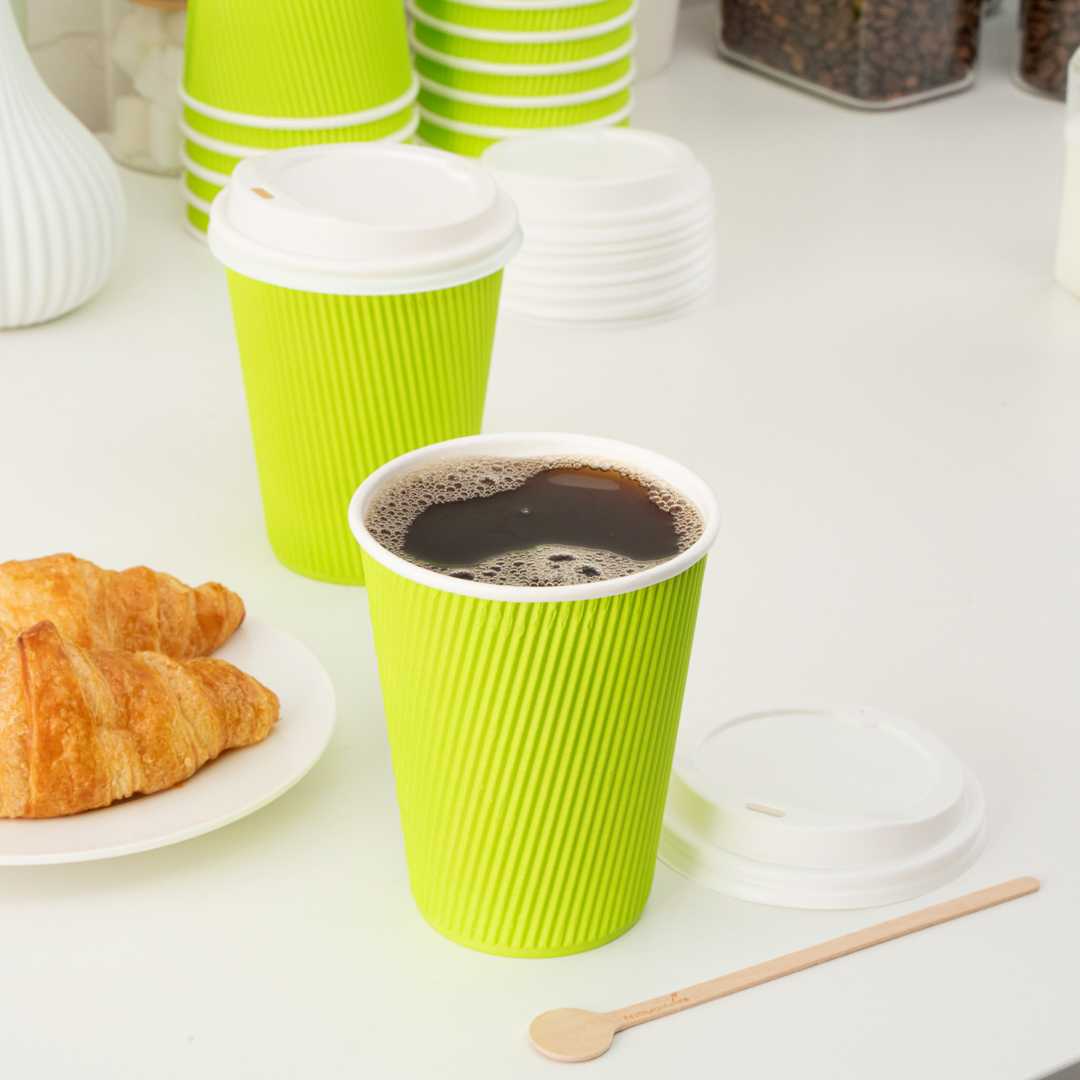Restpresso 12 oz Eco Green Paper Coffee Cup - Ripple Wall - 3 1/2" x 3 1/2" x 4 1/4" - 500 count box