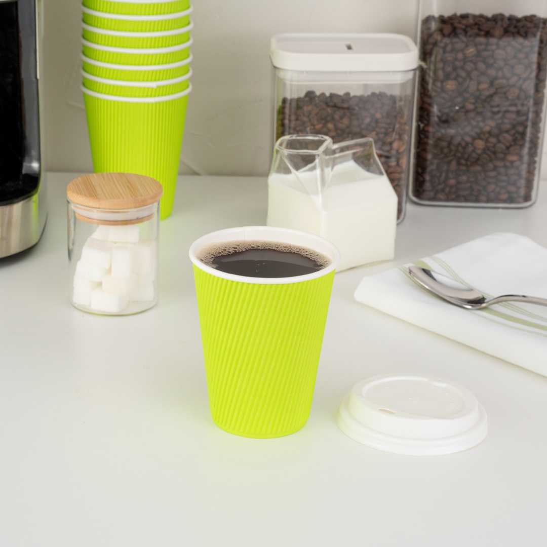 Restpresso 12 oz Eco Green Paper Coffee Cup - Ripple Wall - 3 1/2" x 3 1/2" x 4 1/4" - 500 count box