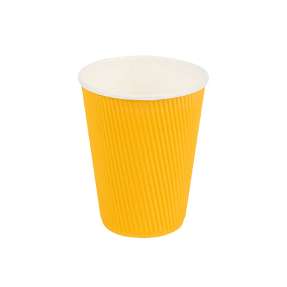 Restpresso 12 oz Yellow Paper Coffee Cup - Ripple Wall - 3 1/2" x 3 1/2" x 4 1/4" - 25 count box