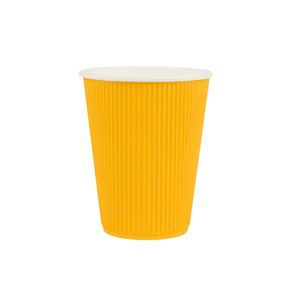 Restpresso 12 oz Yellow Paper Coffee Cup - Ripple Wall - 3 1/2" x 3 1/2" x 4 1/4" - 25 count box
