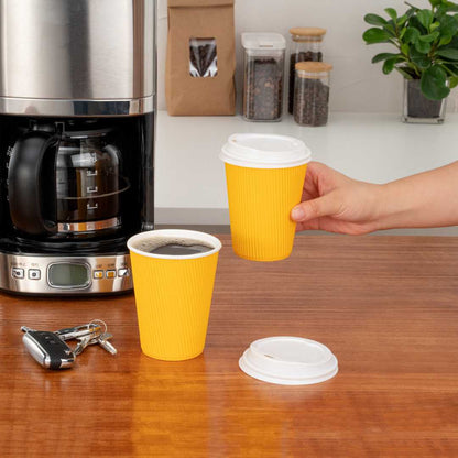Restpresso 12 oz Yellow Paper Coffee Cup - Ripple Wall - 3 1/2" x 3 1/2" x 4 1/4" - 25 count box