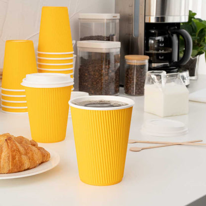 Restpresso 12 oz Yellow Paper Coffee Cup - Ripple Wall - 3 1/2" x 3 1/2" x 4 1/4" - 25 count box