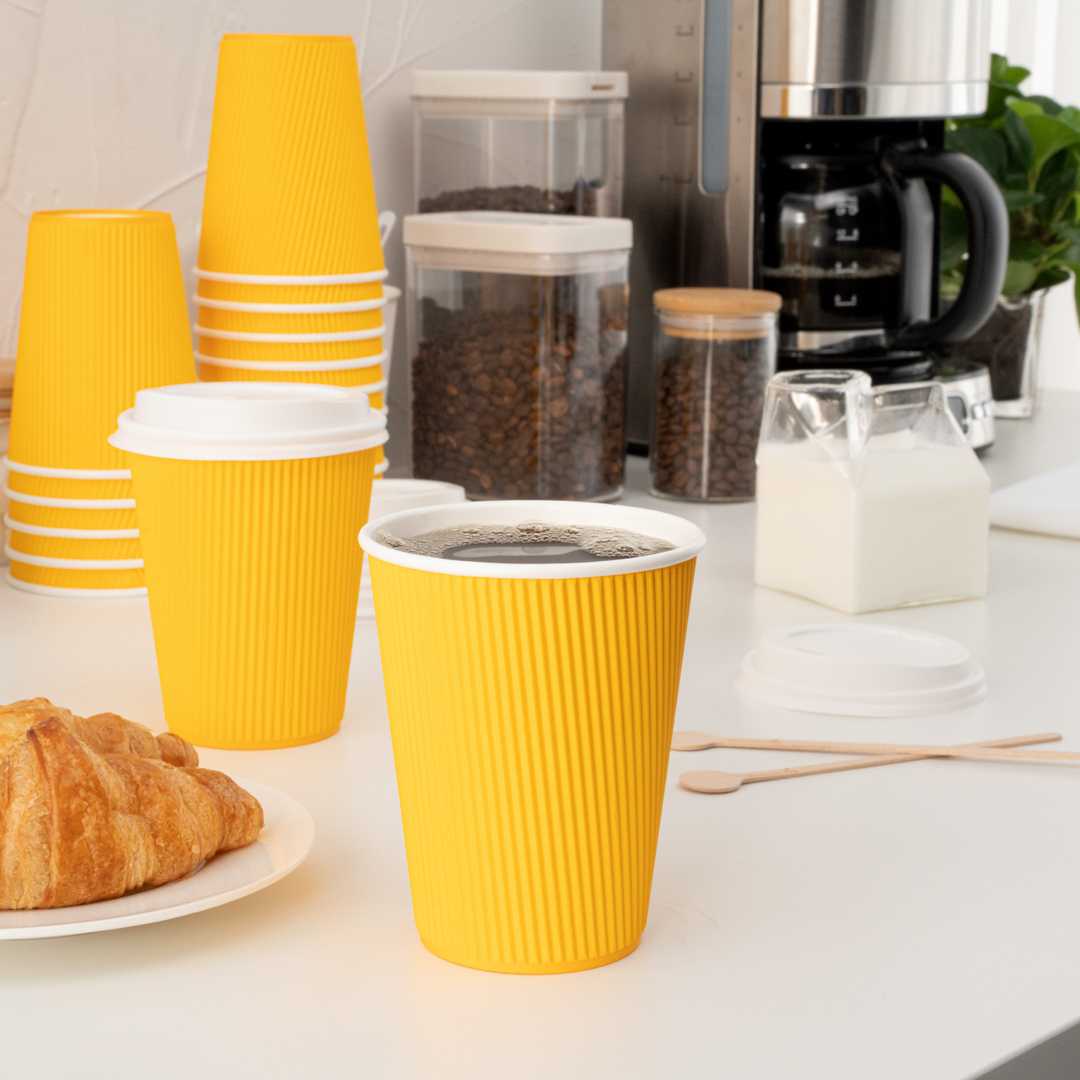 Restpresso 12 oz Yellow Paper Coffee Cup - Ripple Wall - 3 1/2" x 3 1/2" x 4 1/4" - 500 count box