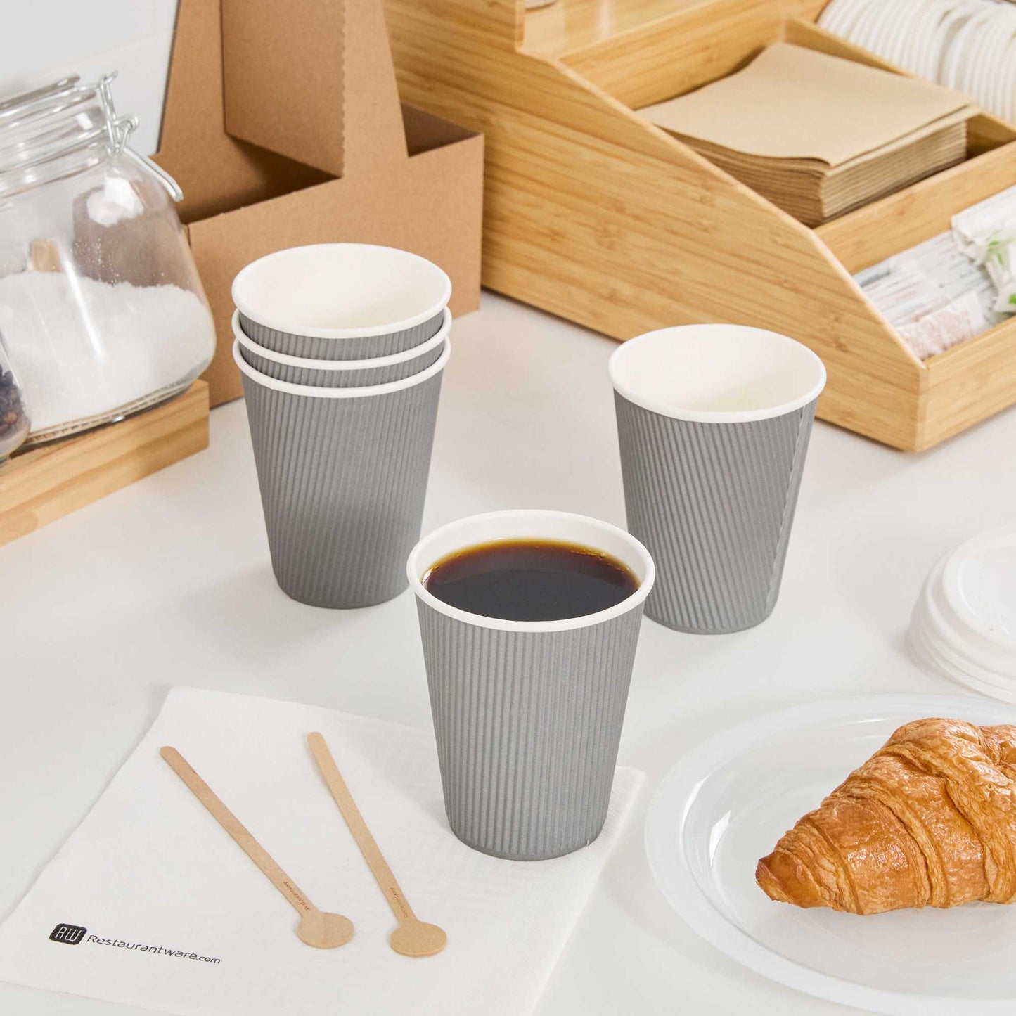 Restpresso 12 oz Gray Paper Coffee Cup - Ripple Wall - 3 1/2" x 3 1/2" x 4 1/4" - 25 count box