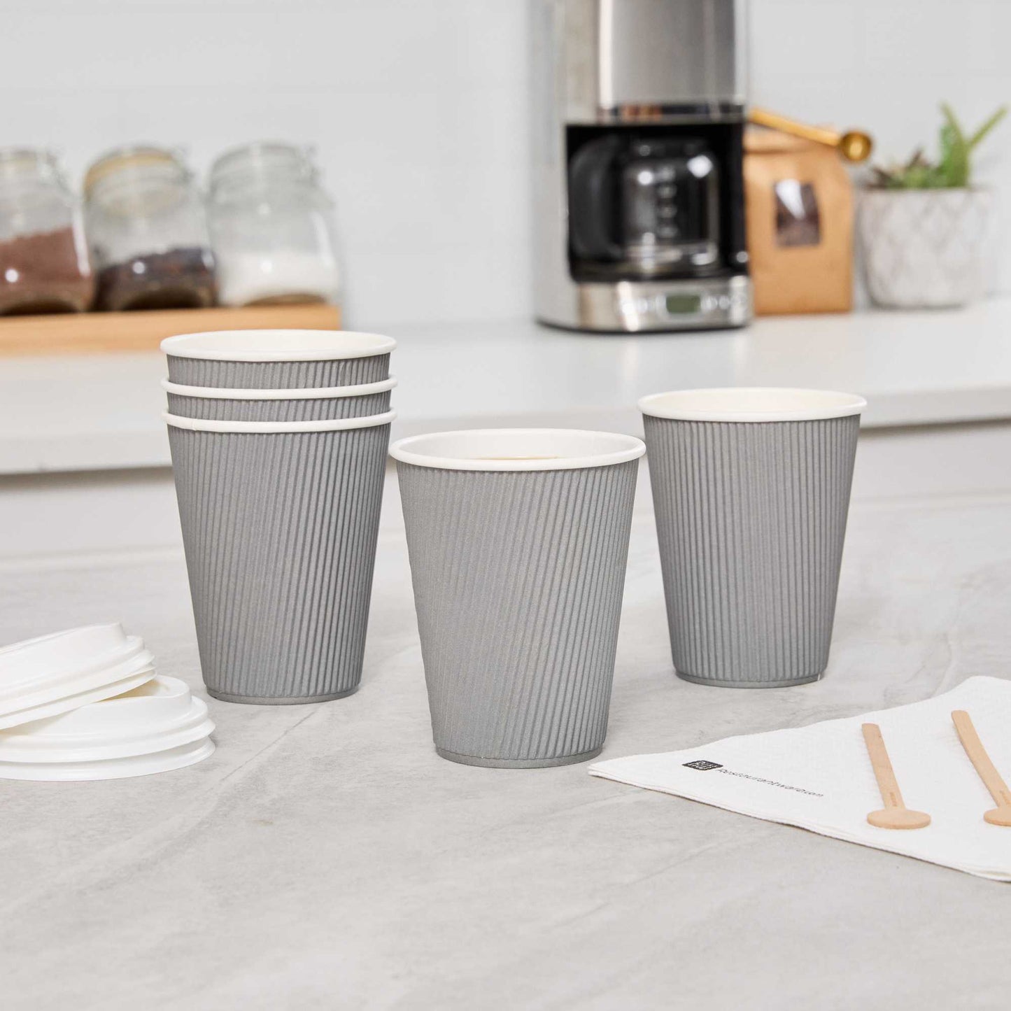 Restpresso 12 oz Gray Paper Coffee Cup - Ripple Wall - 3 1/2" x 3 1/2" x 4 1/4" - 25 count box