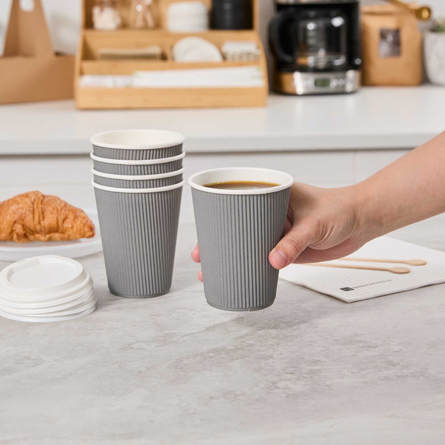 Restpresso 12 oz Gray Paper Coffee Cup - Ripple Wall - 3 1/2" x 3 1/2" x 4 1/4" - 25 count box