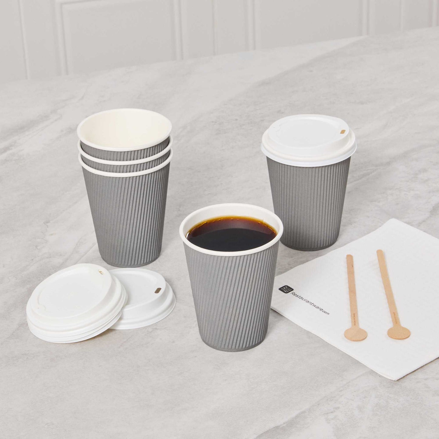 Restpresso 12 oz Gray Paper Coffee Cup - Ripple Wall - 3 1/2" x 3 1/2" x 4 1/4" - 25 count box