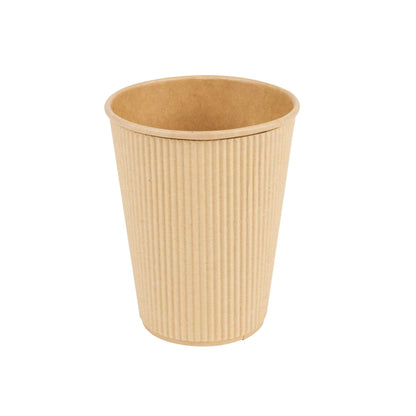 Restpresso 12 oz Kraft Paper Coffee Cup - Ripple Wall - 3 1/2" x 3 1/2" x 4 1/4" - 25 count box