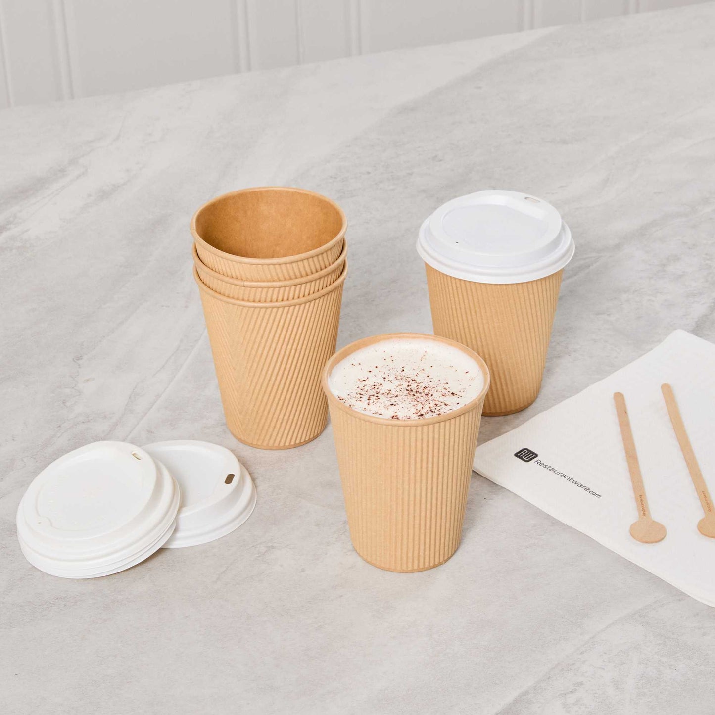 Restpresso 12 oz Kraft Paper Coffee Cup - Ripple Wall - 3 1/2" x 3 1/2" x 4 1/4" - 25 count box