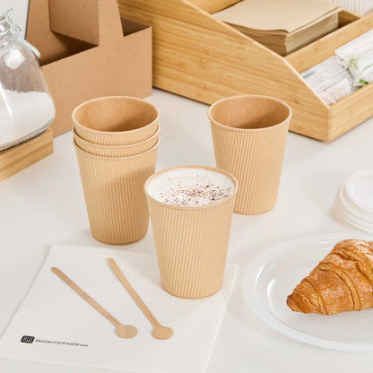 Restpresso 12 oz Kraft Paper Coffee Cup - Ripple Wall - 3 1/2" x 3 1/2" x 4 1/4" - 500 count box