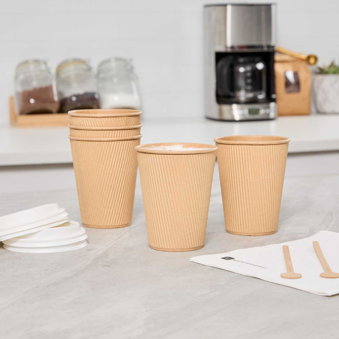 Restpresso 12 oz Kraft Paper Coffee Cup - Ripple Wall - 3 1/2" x 3 1/2" x 4 1/4" - 500 count box
