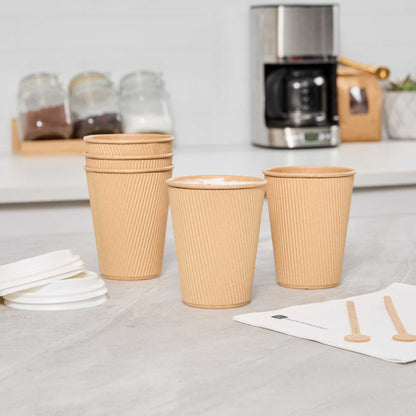 Restpresso 12 oz Kraft Paper Coffee Cup - Ripple Wall - 3 1/2" x 3 1/2" x 4 1/4" - 500 count box