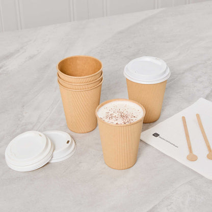 Restpresso 12 oz Kraft Paper Coffee Cup - Ripple Wall - 3 1/2" x 3 1/2" x 4 1/4" - 500 count box