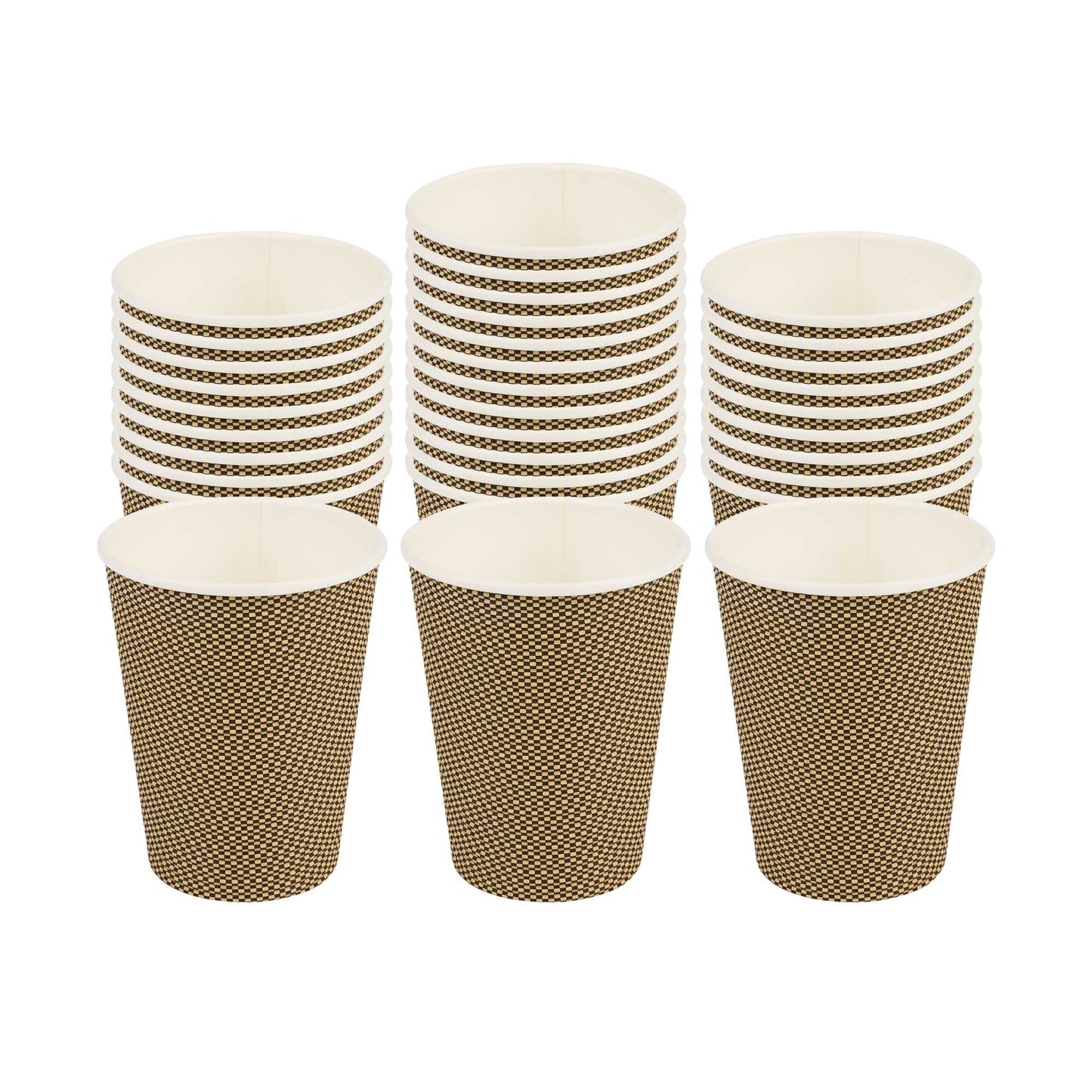 Restpresso 12 oz Mocha Pin Check Paper Coffee Cup - Spiral Wall - 3 1/2" x 3 1/2" x 4 1/4" - 500 count box
