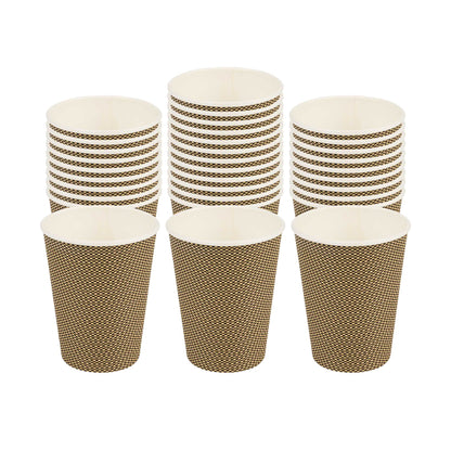 Restpresso 12 oz Mocha Pin Check Paper Coffee Cup - Spiral Wall - 3 1/2" x 3 1/2" x 4 1/4" - 25 count box