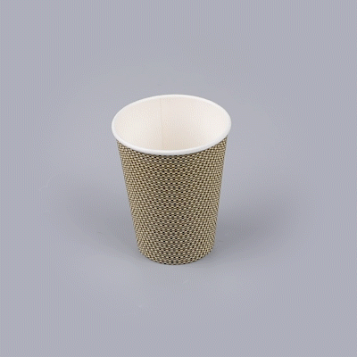 Restpresso 12 oz Mocha Pin Check Paper Coffee Cup - Spiral Wall - 3 1/2" x 3 1/2" x 4 1/4" - 25 count box