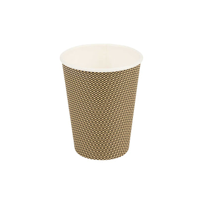 Restpresso 12 oz Mocha Pin Check Paper Coffee Cup - Spiral Wall - 3 1/2" x 3 1/2" x 4 1/4" - 25 count box