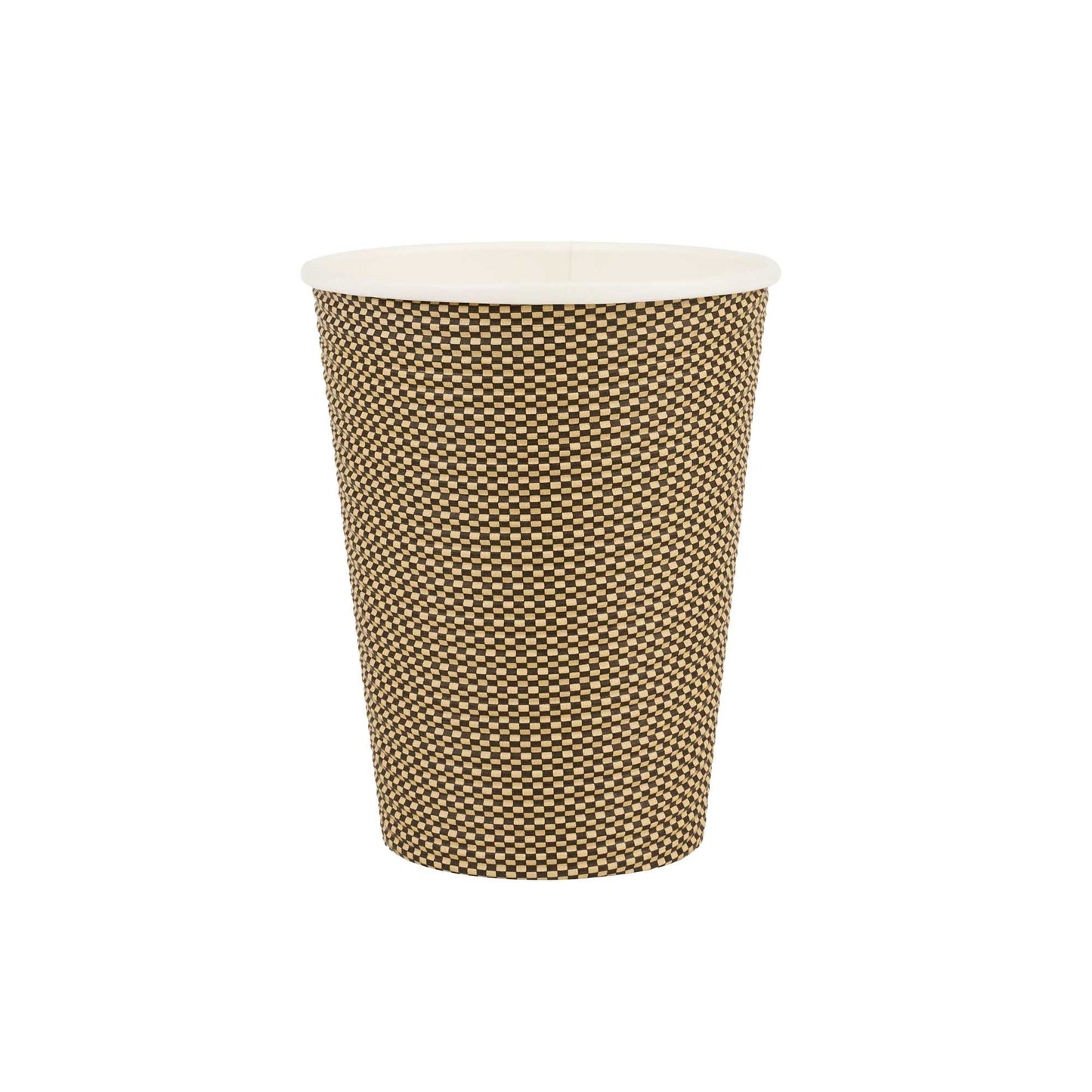 Restpresso 12 oz Mocha Pin Check Paper Coffee Cup - Spiral Wall - 3 1/2" x 3 1/2" x 4 1/4" - 500 count box