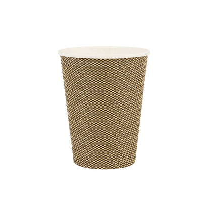 Restpresso 12 oz Mocha Pin Check Paper Coffee Cup - Spiral Wall - 3 1/2" x 3 1/2" x 4 1/4" - 500 count box