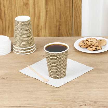 Restpresso 12 oz Mocha Pin Check Paper Coffee Cup - Spiral Wall - 3 1/2" x 3 1/2" x 4 1/4" - 500 count box