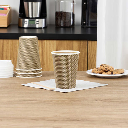 Restpresso 12 oz Mocha Pin Check Paper Coffee Cup - Spiral Wall - 3 1/2" x 3 1/2" x 4 1/4" - 500 count box