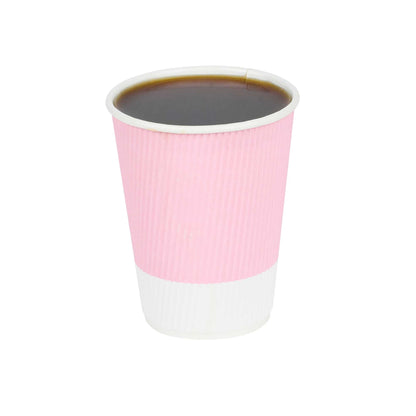 Restpresso 12 oz Light Pink Paper Coffee Cup - Ripple Wall - 3 1/2" x 3 1/2" x 4 1/4" - 25 count box
