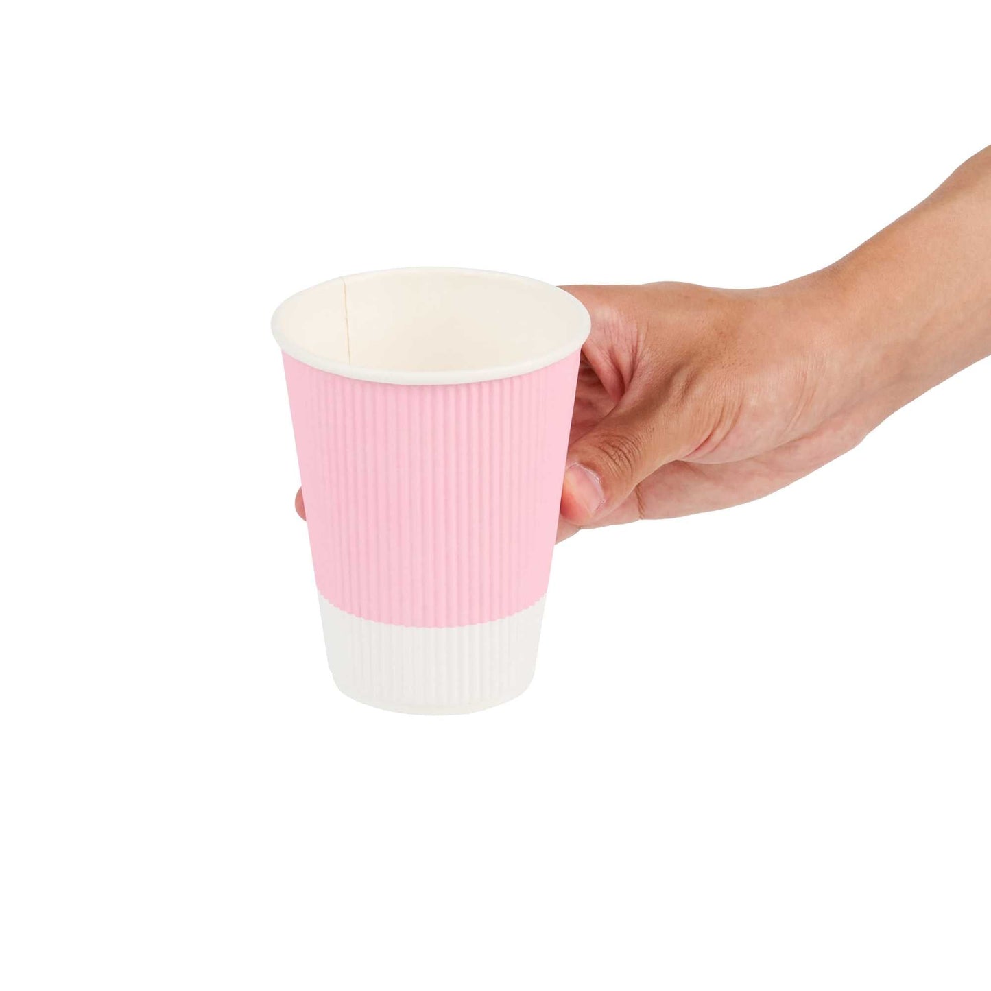 Restpresso 12 oz Light Pink Paper Coffee Cup - Ripple Wall - 3 1/2" x 3 1/2" x 4 1/4" - 25 count box