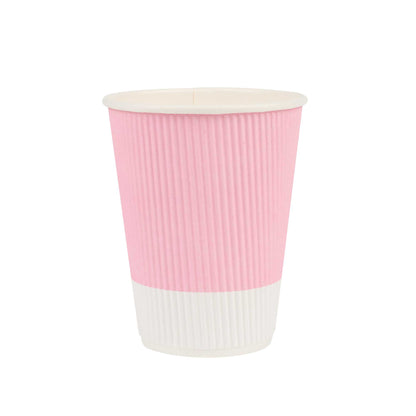 Restpresso 12 oz Light Pink Paper Coffee Cup - Ripple Wall - 3 1/2" x 3 1/2" x 4 1/4" - 25 count box