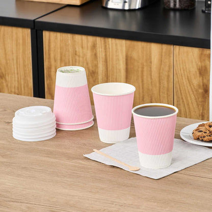 Restpresso 12 oz Light Pink Paper Coffee Cup - Ripple Wall - 3 1/2" x 3 1/2" x 4 1/4" - 500 count box