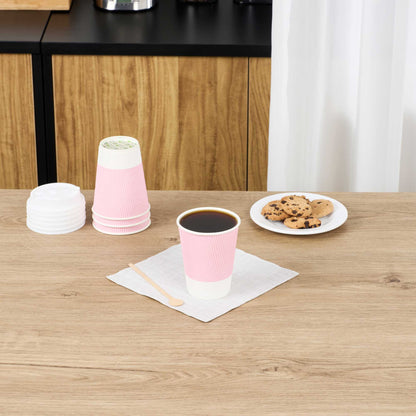 Restpresso 12 oz Light Pink Paper Coffee Cup - Ripple Wall - 3 1/2" x 3 1/2" x 4 1/4" - 500 count box