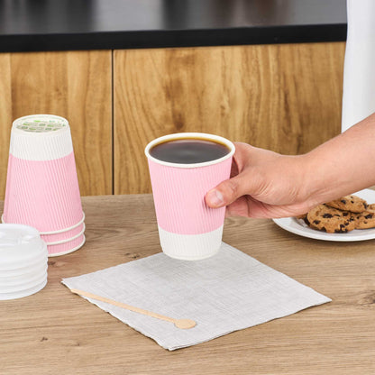 Restpresso 12 oz Light Pink Paper Coffee Cup - Ripple Wall - 3 1/2" x 3 1/2" x 4 1/4" - 500 count box