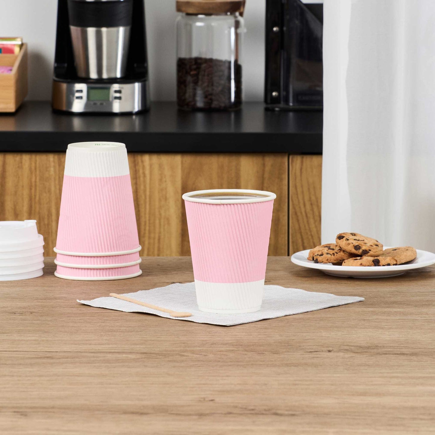 Restpresso 12 oz Light Pink Paper Coffee Cup - Ripple Wall - 3 1/2" x 3 1/2" x 4 1/4" - 500 count box