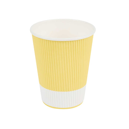 Restpresso 12 oz Light Yellow Paper Coffee Cup - Ripple Wall - 3 1/2" x 3 1/2" x 4 1/4" - 25 count box