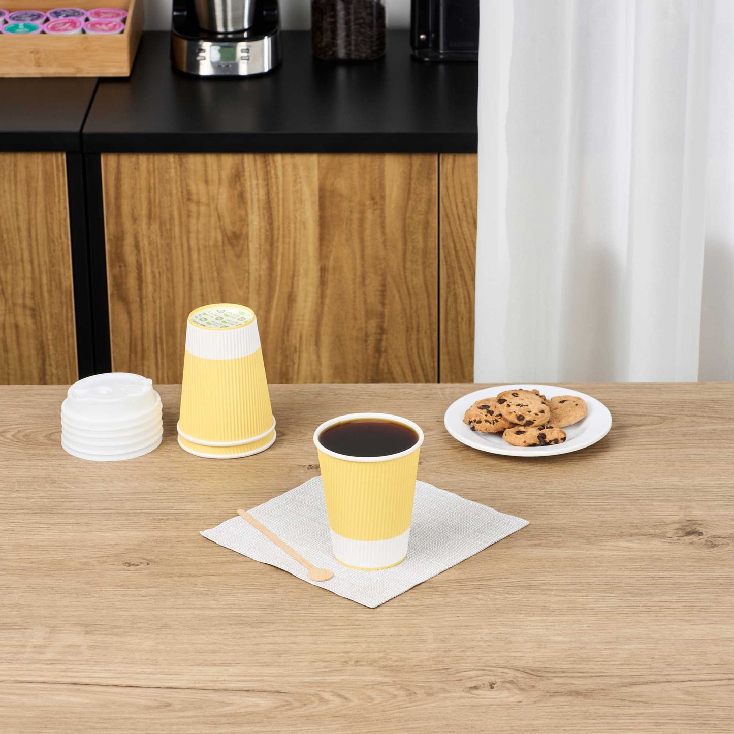 Restpresso 12 oz Light Yellow Paper Coffee Cup - Ripple Wall - 3 1/2" x 3 1/2" x 4 1/4" - 25 count box
