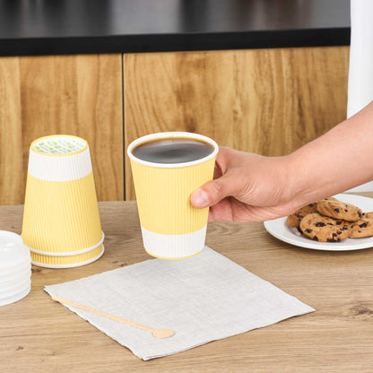 Restpresso 12 oz Light Yellow Paper Coffee Cup - Ripple Wall - 3 1/2" x 3 1/2" x 4 1/4" - 25 count box