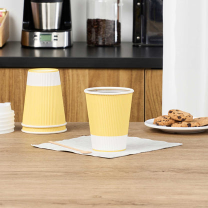 Restpresso 12 oz Light Yellow Paper Coffee Cup - Ripple Wall - 3 1/2" x 3 1/2" x 4 1/4" - 25 count box