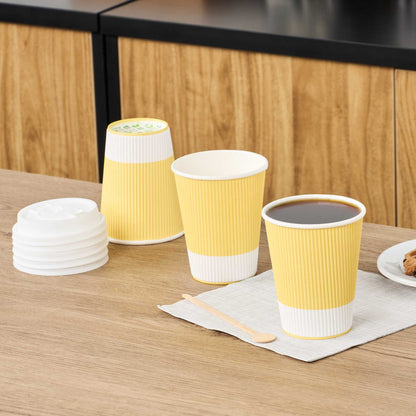 Restpresso 12 oz Light Yellow Paper Coffee Cup - Ripple Wall - 3 1/2" x 3 1/2" x 4 1/4" - 500 count box