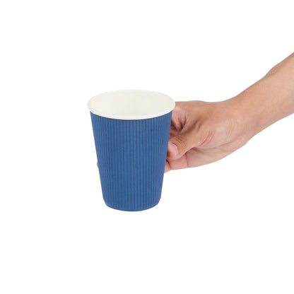 Restpresso 12 oz Midnight Blue Paper Coffee Cup - Ripple Wall - 3 1/2" x 3 1/2" x 4 1/4" - 25 count box