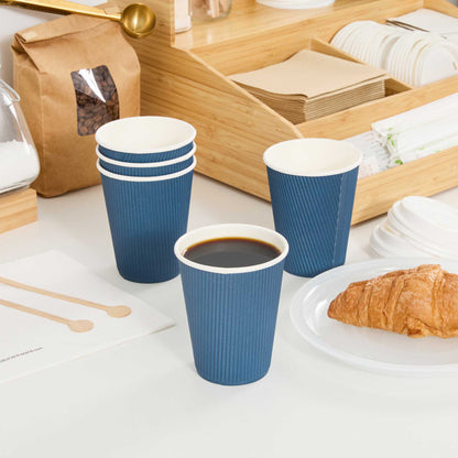 Restpresso 12 oz Midnight Blue Paper Coffee Cup - Ripple Wall - 3 1/2" x 3 1/2" x 4 1/4" - 500 count box