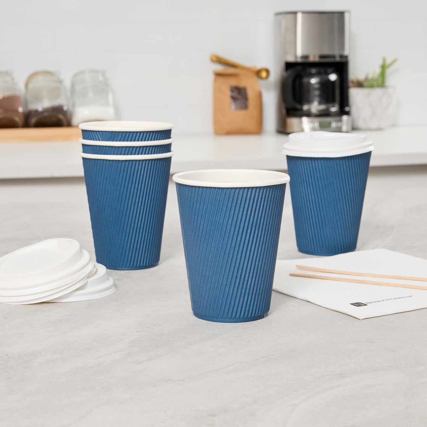 Restpresso 12 oz Midnight Blue Paper Coffee Cup - Ripple Wall - 3 1/2" x 3 1/2" x 4 1/4" - 500 count box