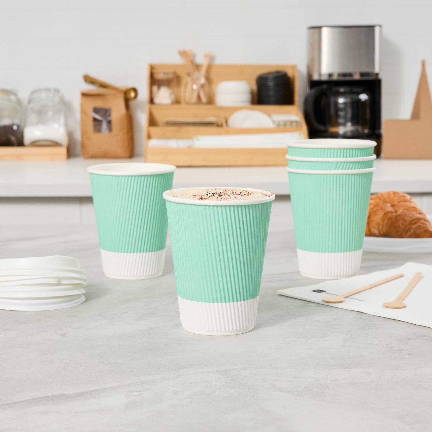 Restpresso 12 oz Light Green Paper Coffee Cup - Ripple Wall - 3 1/2" x 3 1/2" x 4 1/4" - 25 count box