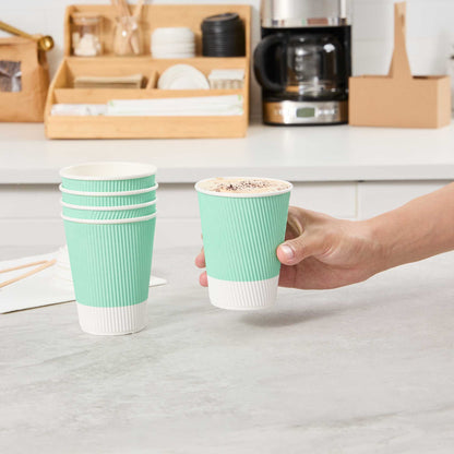 Restpresso 12 oz Light Green Paper Coffee Cup - Ripple Wall - 3 1/2" x 3 1/2" x 4 1/4" - 25 count box