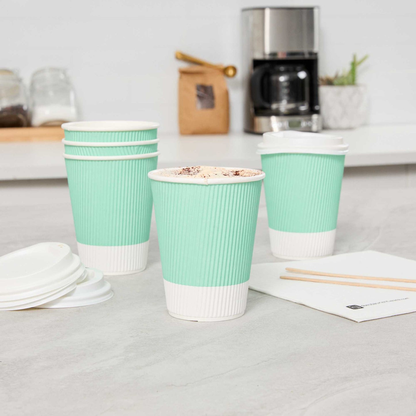 Restpresso 12 oz Light Green Paper Coffee Cup - Ripple Wall - 3 1/2" x 3 1/2" x 4 1/4" - 25 count box