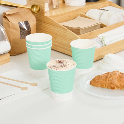 Restpresso 12 oz Light Green Paper Coffee Cup - Ripple Wall - 3 1/2" x 3 1/2" x 4 1/4" - 500 count box